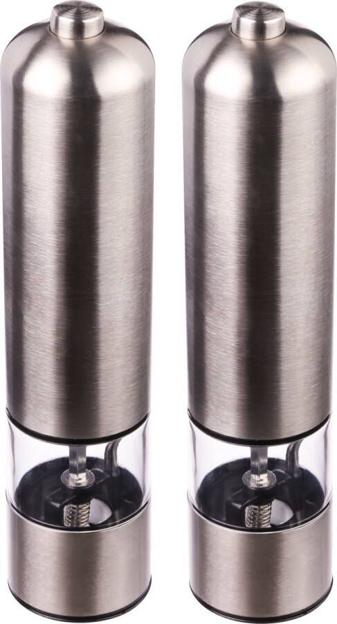 5five Set van 2x stuks electrische pepermolens RVS zilver 23 cm Pepermaler Kruiden en specerijen vermalers