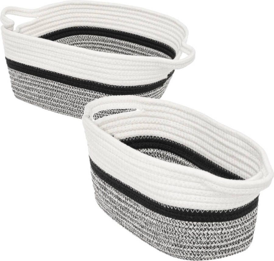 5five Set van 2x stuks opbergmanden met hengsels 7 en 14 liter grijs zwart wit van gevlochten touw
