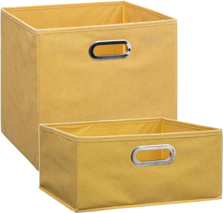 5five Set van 2x stuks opbergmanden kastmanden 14 en 29 liter geel van linnen 31 cm Opbergboxen Vakkenkast manden