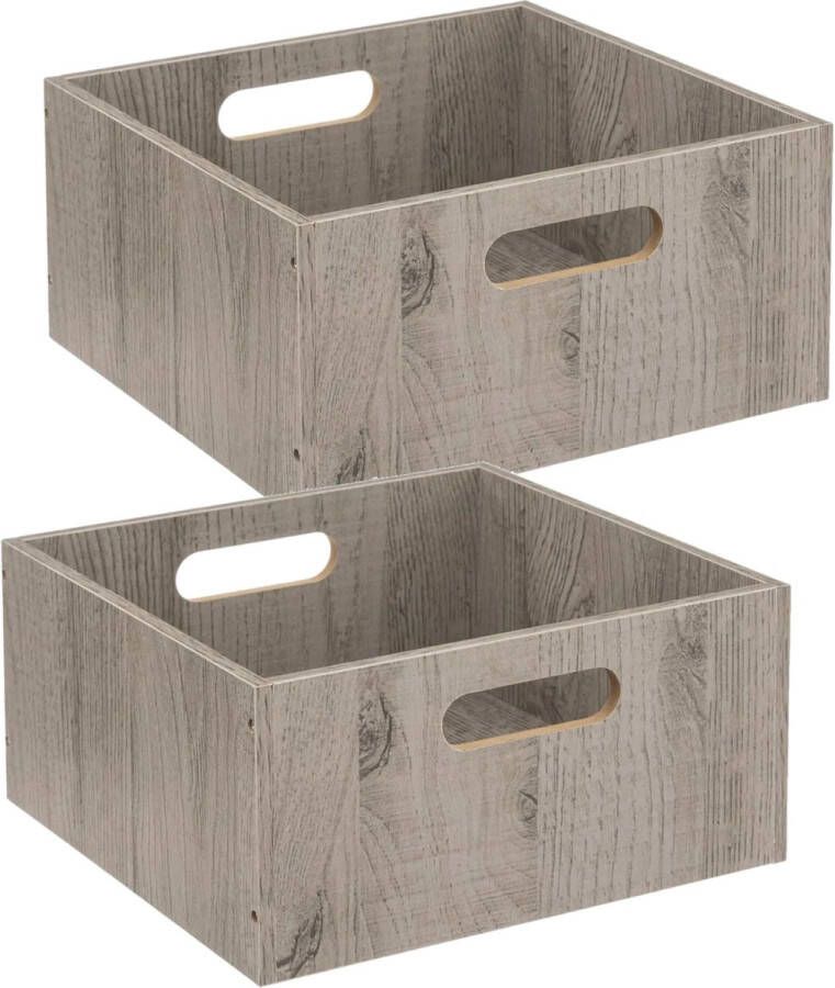 5five Set van 2x stuks opbergmanden kastmanden 7 en 14 liter grijs van hout 31 cm Opbergboxen Vakkenkast manden