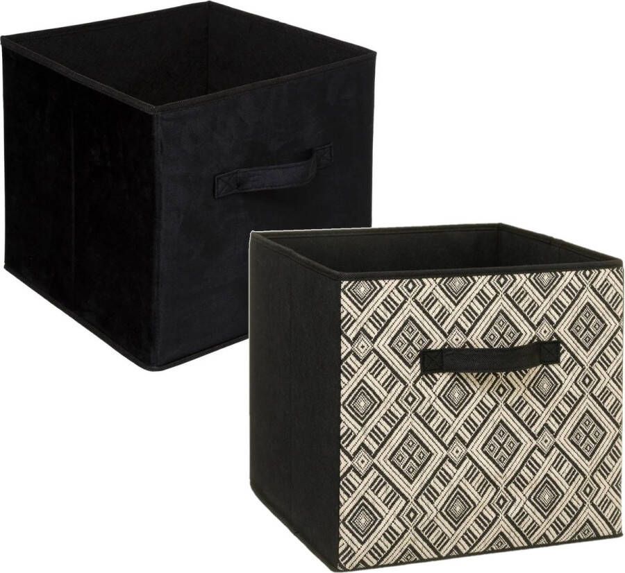5five Set van 2x stuks opbergmanden kastmanden 29 liter zwart creme polyester 31 x 31 x 31 cm Opbergboxen Vakkenkast manden