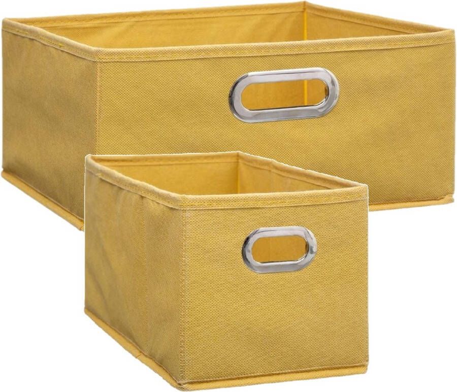 5five Set van 2x stuks opbergmanden kastmanden 7 en 14 liter geel van linnen 31 cm Opbergboxen Vakkenkast manden