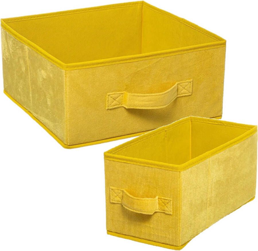 5five Set van 2x stuks opbergmanden kastmanden 7 en 14 liter geel van polyester 31 cm Opbergboxen Vakkenkast manden