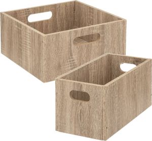 5five Set van 2x stuks opbergmanden kastmanden 7 en 14 liter naturel van hout 31 cm Opbergboxen Vakkenkast manden