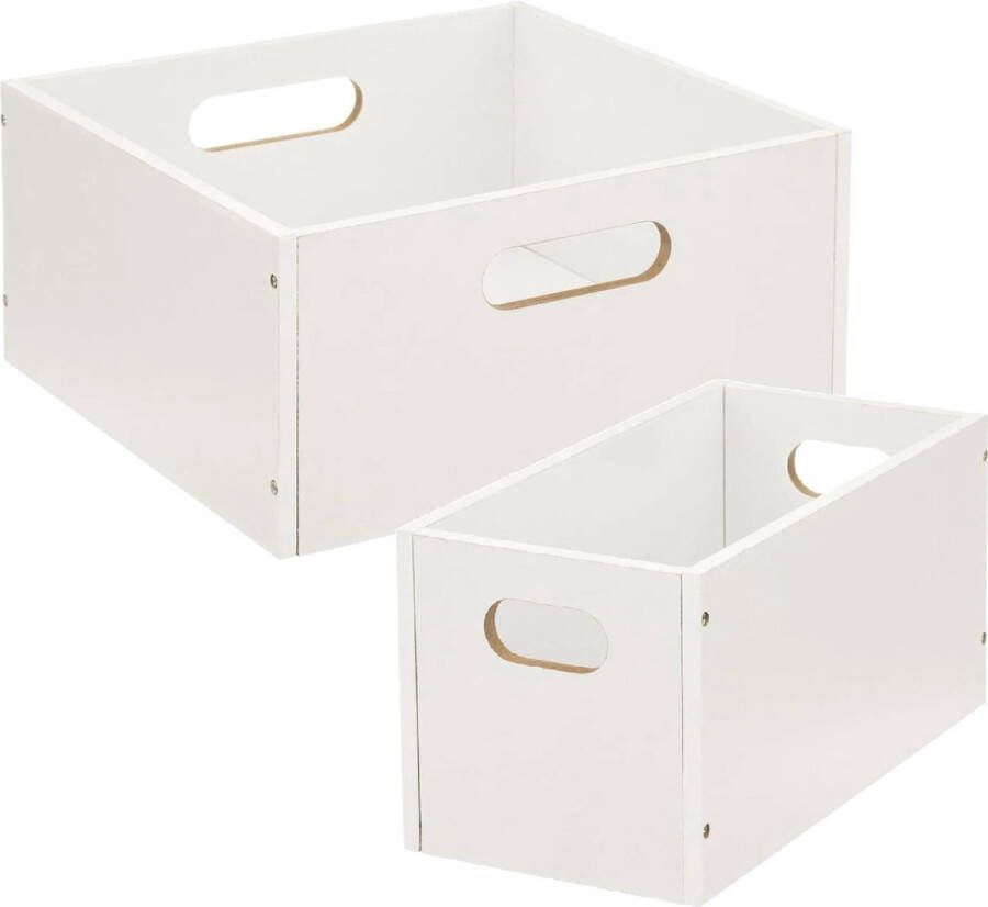 5five Set van 2x stuks opbergmanden kastmanden 7 en 14 liter wit van hout 31 cm Opbergboxen Vakkenkast manden