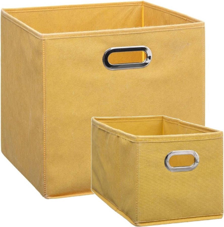 5five Set van 2x stuks opbergmanden kastmanden 7 en 29 liter geel van linnen 31 cm Opbergboxen Vakkenkast manden