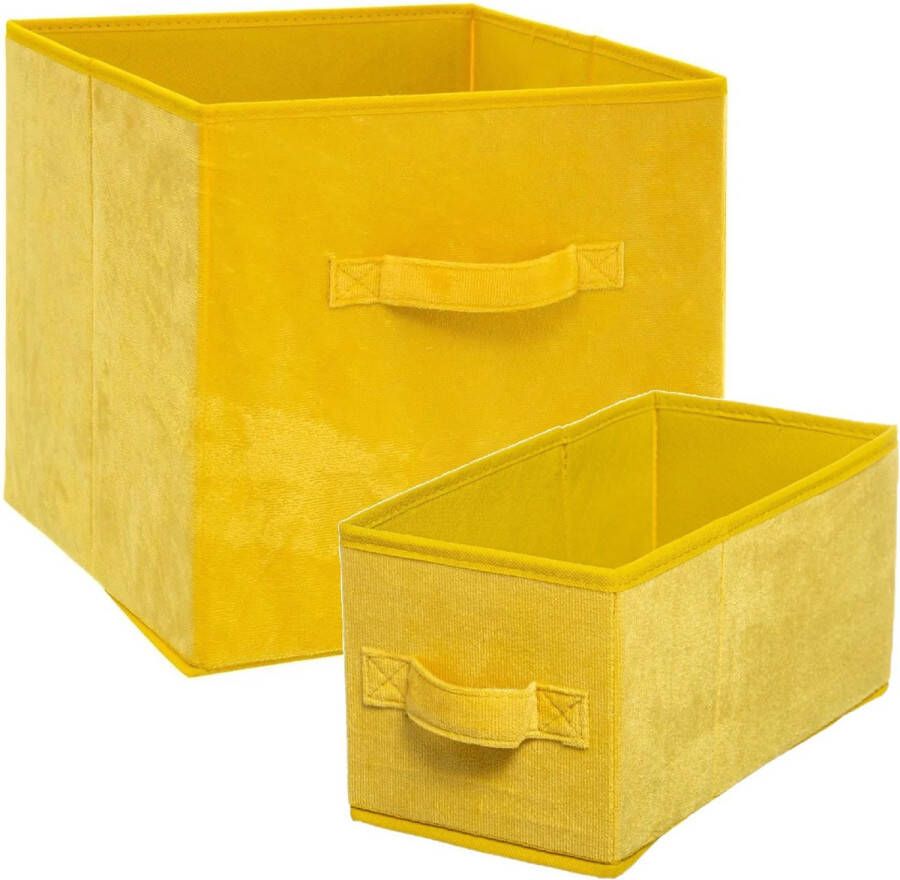 5five Set van 2x stuks opbergmanden kastmanden 7 en 29 liter geel van polyester 31 cm Opbergboxen Vakkenkast manden