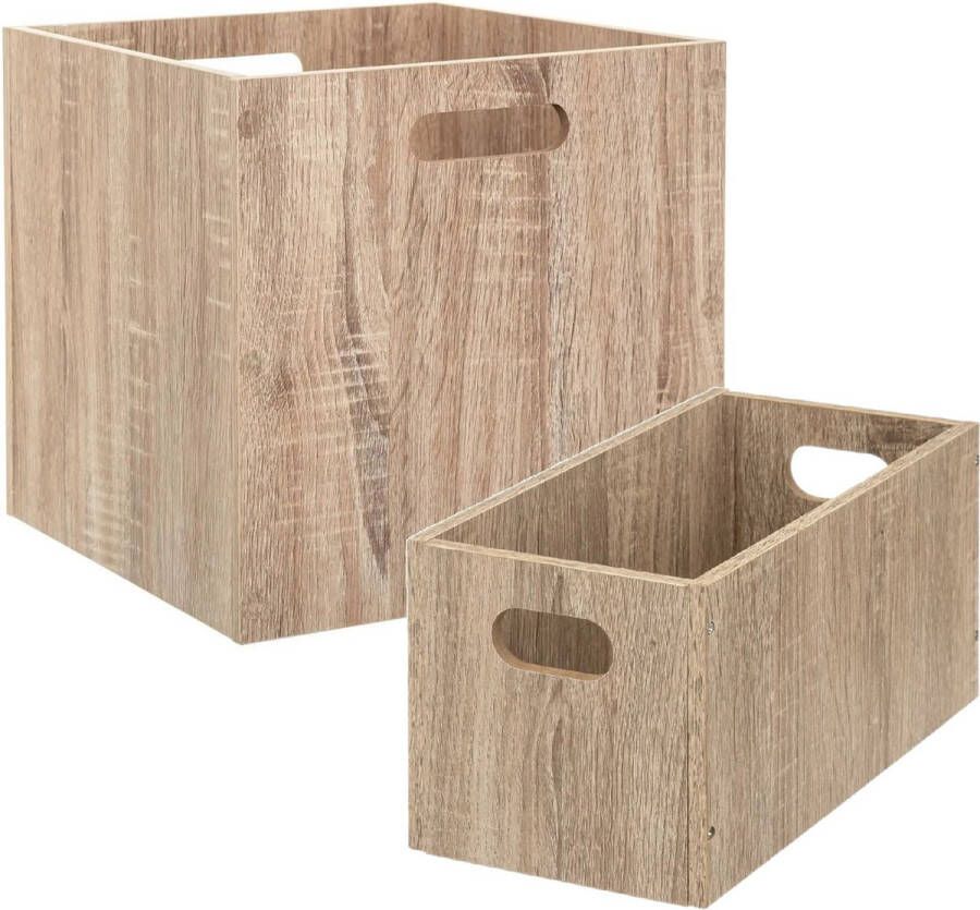 5five Set van 2x stuks opbergmanden kastmanden 7 en 29 liter naturel van hout 31 cm Opbergboxen Vakkenkast manden