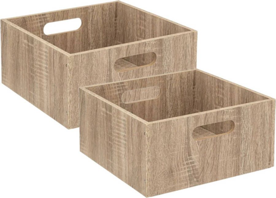 5five Set van 2x stuks opbergmand kastmand 14 liter bruin naturel van hout 31 x 31 x 15 cm Opbergboxen Vakkenkast manden