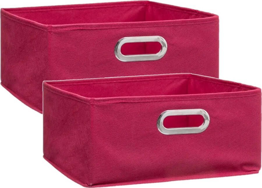 5five Set van 2x stuks opbergmand kastmand 14 liter framboos roze linnen 31 x 31 x 15 cm Opbergboxen Vakkenkast manden