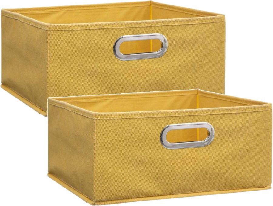 5five Set van 2x stuks opbergmand kastmand 14 liter geel linnen 31 x 31 x 15 cm Opbergboxen Vakkenkast manden