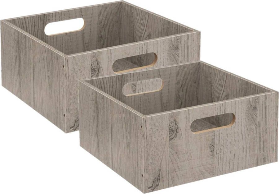 5five Set van 2x stuks opbergmand kastmand 14 liter grijs greywash van hout 31 x 31 x 15 cm Opbergboxen Vakkenkast manden