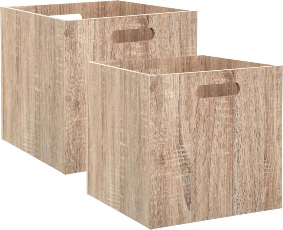 5five Set van 2x stuks opbergmand kastmand 29 liter bruin naturel van hout 31 x 31 x 31 cm Opbergboxen Vakkenkast manden