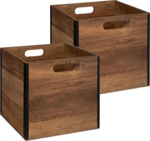 5five Set van 2x stuks opbergmand kastmand 29 liter donker bruin van hout 31 x 31 x 31 cm Opbergboxen Vakkenkast manden