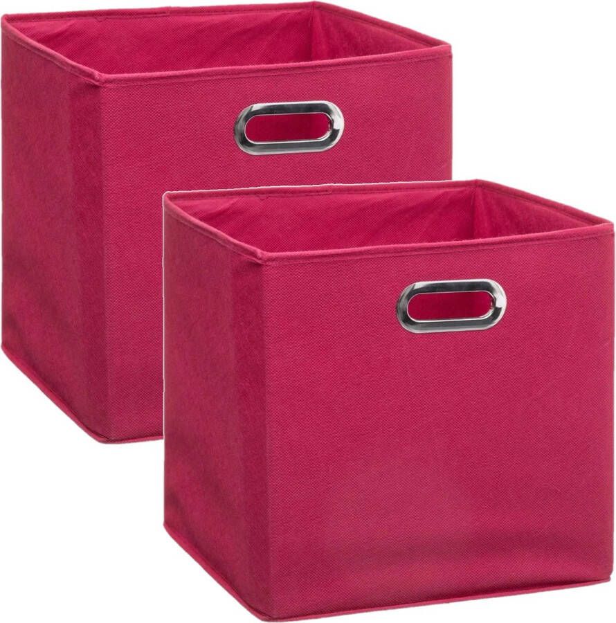 5five Set van 2x stuks opbergmand kastmand 29 liter framboos roze linnen 31 x 31 x 31 cm Opbergboxen Vakkenkast manden