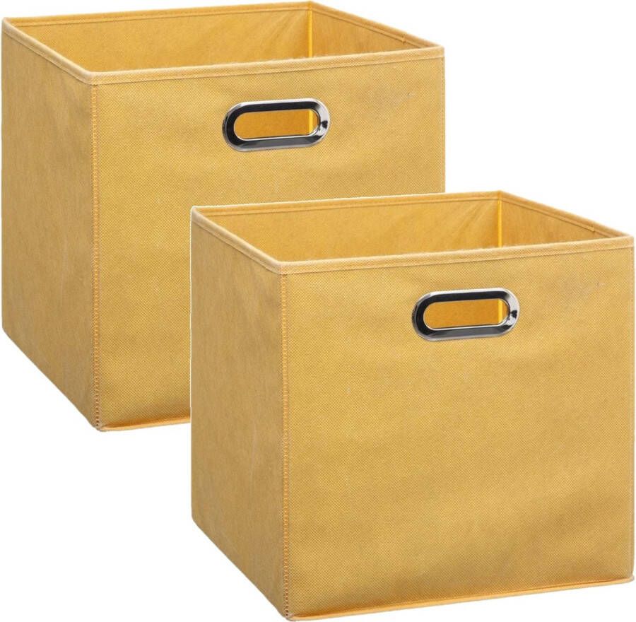 5five Set van 2x stuks opbergmand kastmand 29 liter geel linnen 31 x 31 x 31 cm Opbergboxen Vakkenkast manden
