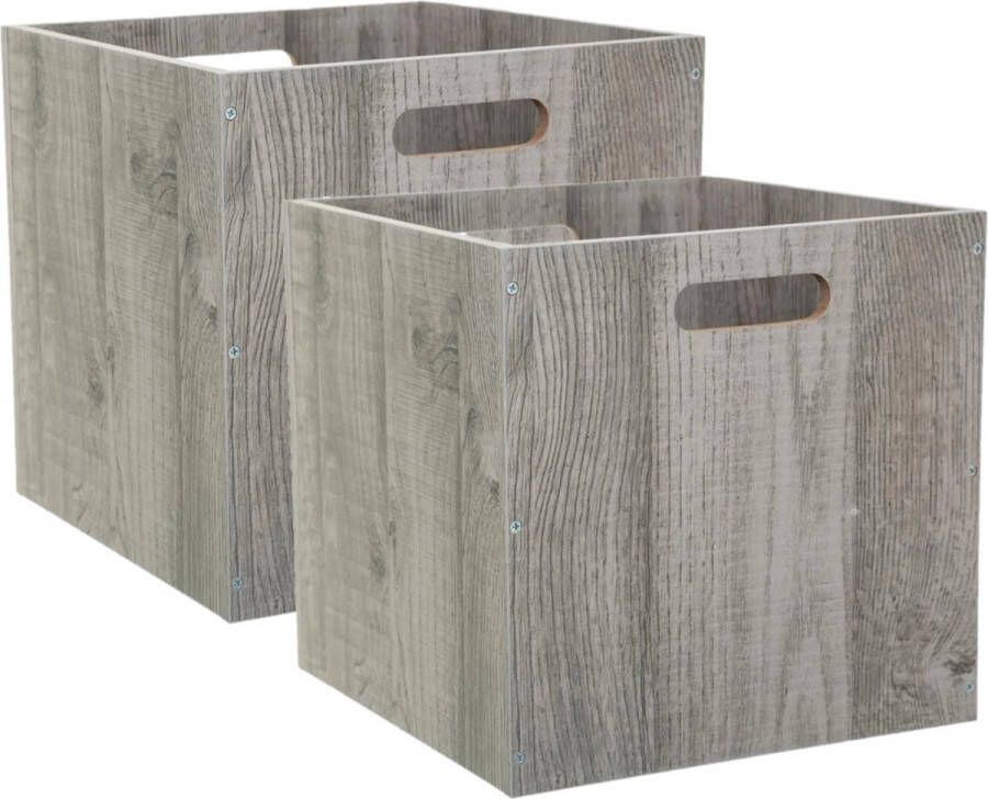 5five Set van 2x stuks opbergmand kastmand 29 liter grijs greywash van hout 31 x 31 x 31 cm Opbergboxen Vakkenkast manden