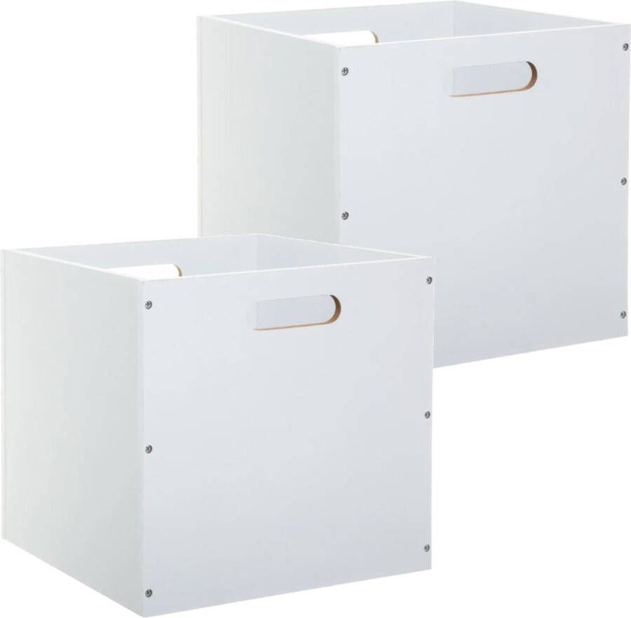 5five Set van 2x stuks opbergmand kastmand 29 liter wit van hout 31 x 31 x 31 cm Opbergboxen Vakkenkast manden