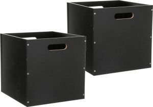 5five Set van 2x stuks opbergmand kastmand 29 liter zwart van hout 31 x 31 x 31 cm Opbergboxen Vakkenkast manden