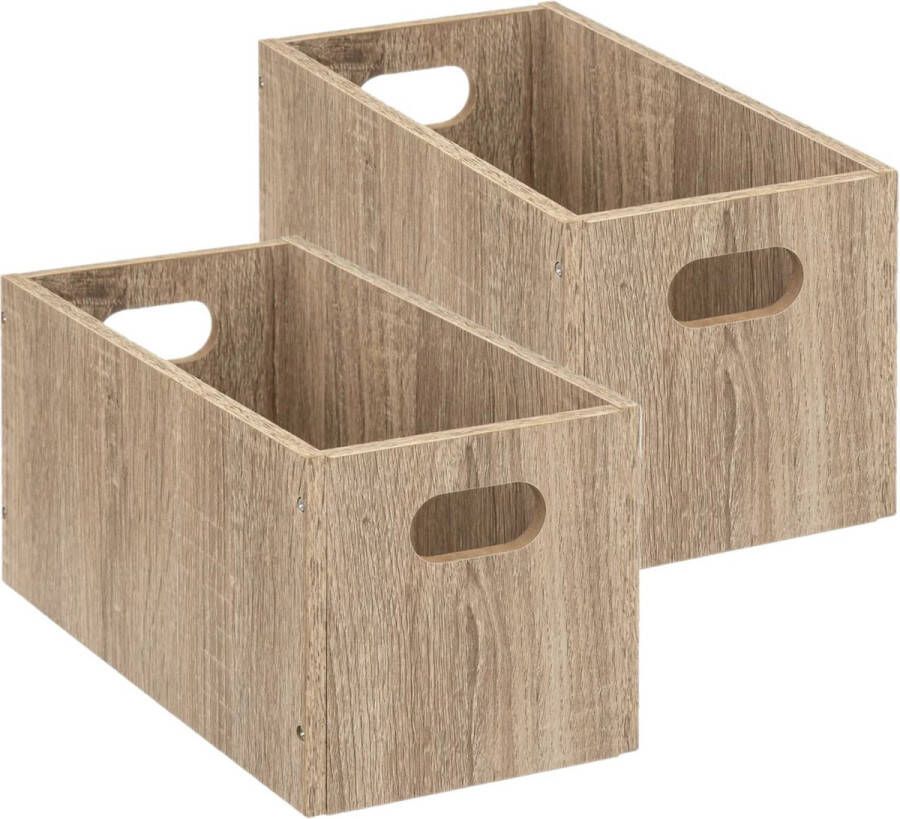 5five Set van 2x stuks opbergmand kastmand 7 liter bruin naturel van hout 31 x 15 x 15 cm Opbergboxen Vakkenkast manden