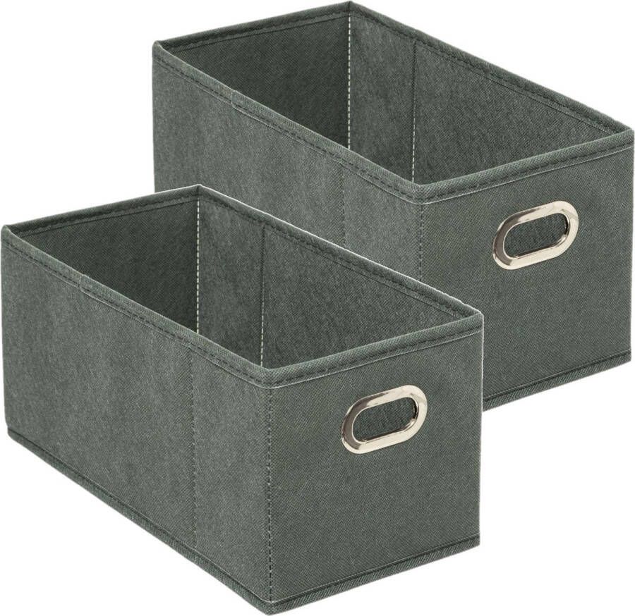 5five Set van 2x stuks opbergmand kastmand 7 liter grijsgroen linnen 31 x 15 x 15 cm Opbergboxen Vakkenkast manden