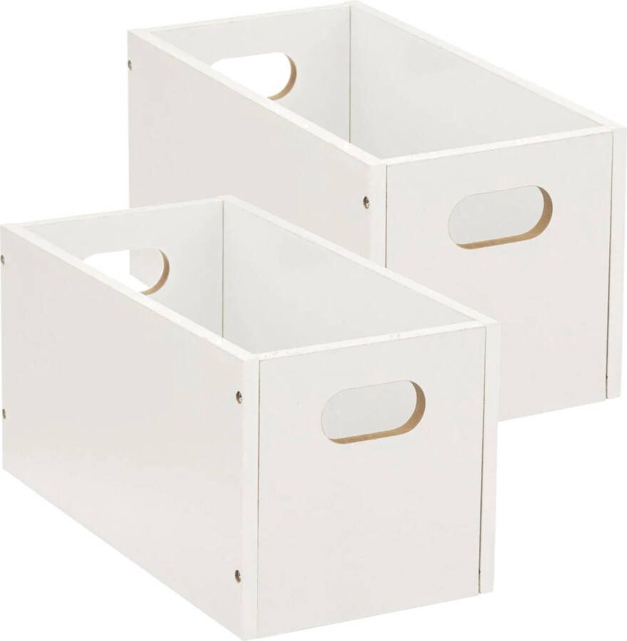 5five Set van 2x stuks opbergmand kastmand 7 liter wit van hout 31 x 15 x 15 cm Opbergboxen Vakkenkast manden