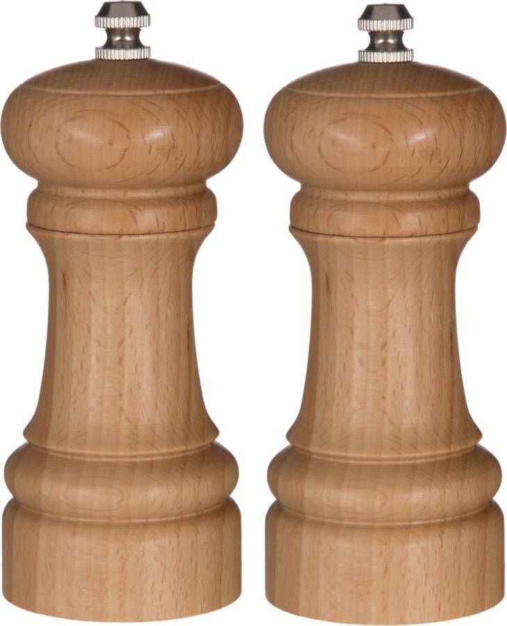 5five Set van 2x stuks pepermolens zoutmolens hout beige 14 cm Pepermaler zoutmaler Kruiden en specerijen vermalers