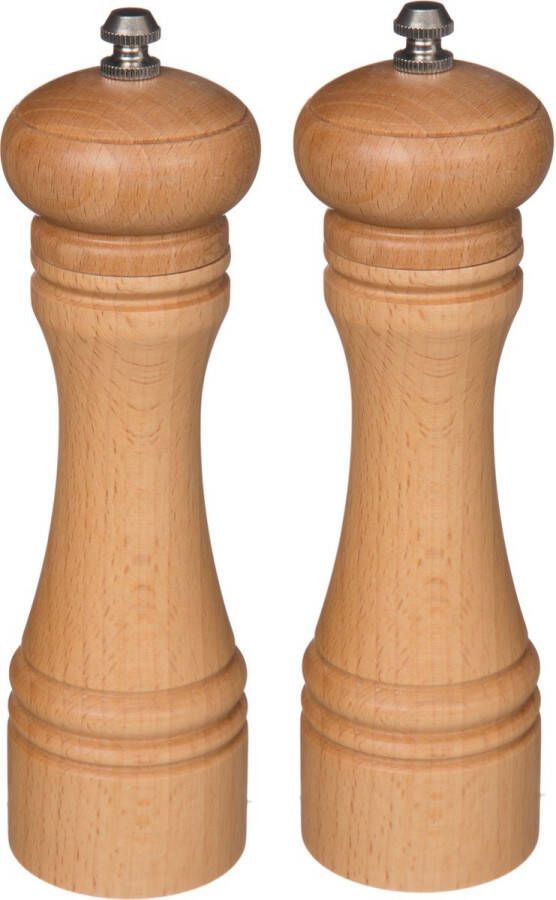 5five Set van 2x stuks pepermolens zoutmolens hout beige 22 cm Pepermaler zoutmaler Kruiden en specerijen vermalers