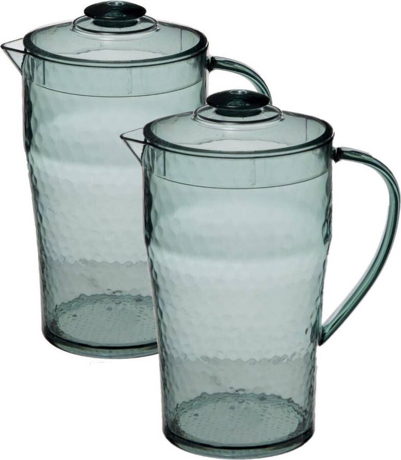 5five Set van 2x stuks sapkan schenkkan karaffen met deksel 2 liter transparant groen Formaat: 20 x 13 x 24 5 cm Materiaal: kunststof
