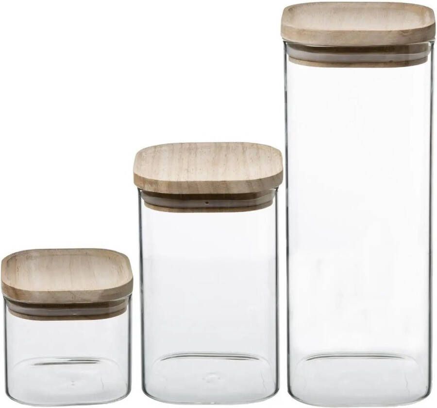 5five Set van 3 voorraadbussen voorraadpotten glas met houten deksel 500 ml 1000 ml 1800 ml Voorraadpotten met luchtdichte deksel