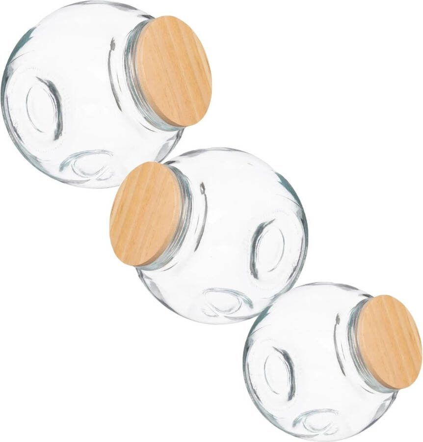 5five Set van 3x snoeppotten voorraadpotten glas 650 ml 1500 ml 2100 ml Luchtdichte sluiting