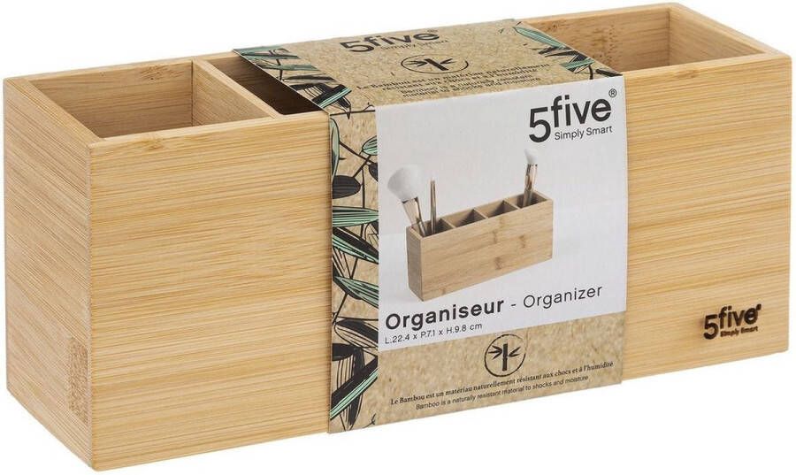 5five Set van 3x stuks make-up organizer 4 vakken 22 5 x 7 cm van bamboe Nagellak houder Make-up houder Organizers