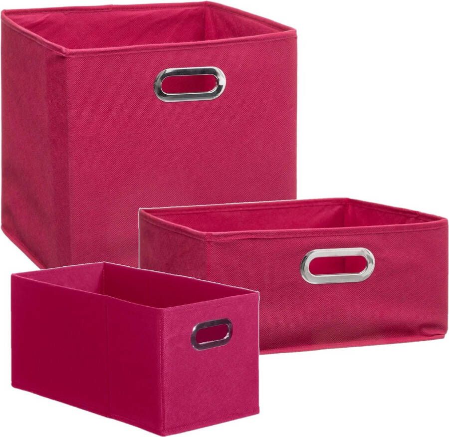 5five Set van 3x stuks opbergmanden kastmanden 7 14 29 liter framboos roze van linnen 31 cm Opbergboxen Vakkenkast manden