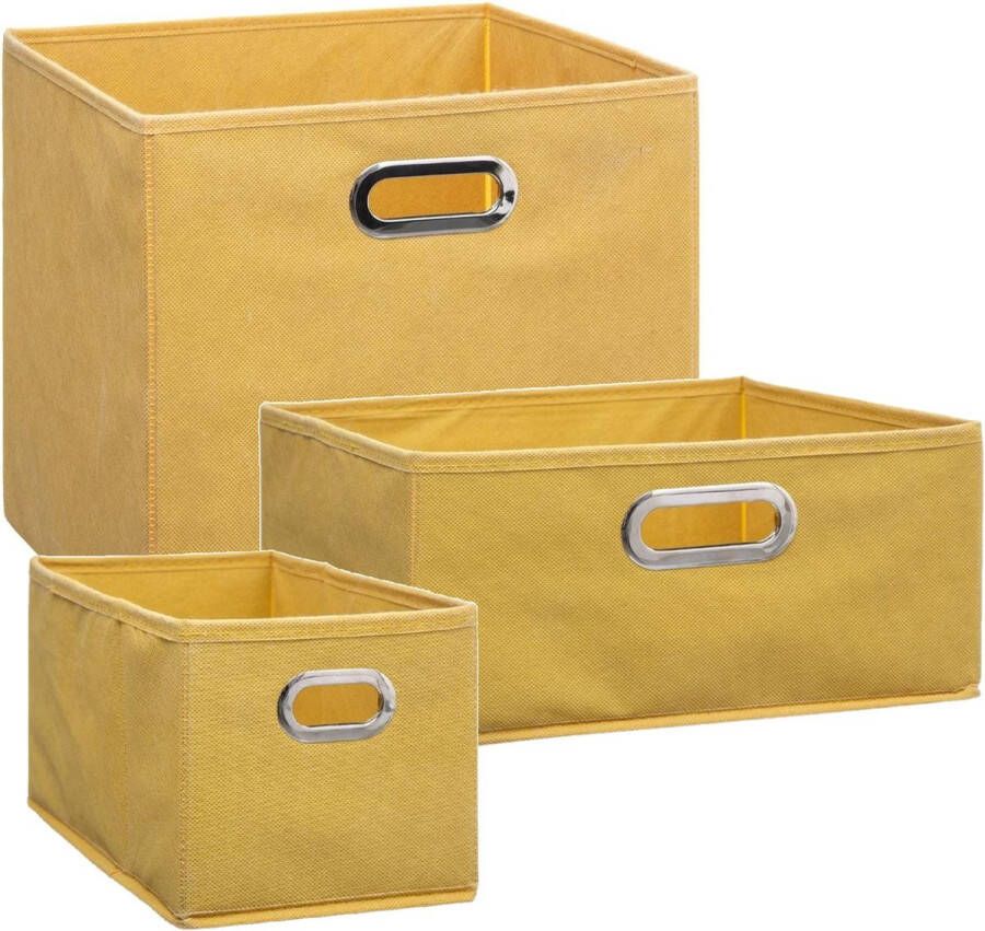 5five Set van 3x stuks opbergmanden kastmanden 7 14 29 liter geel van linnen 31 cm Opbergboxen Vakkenkast manden