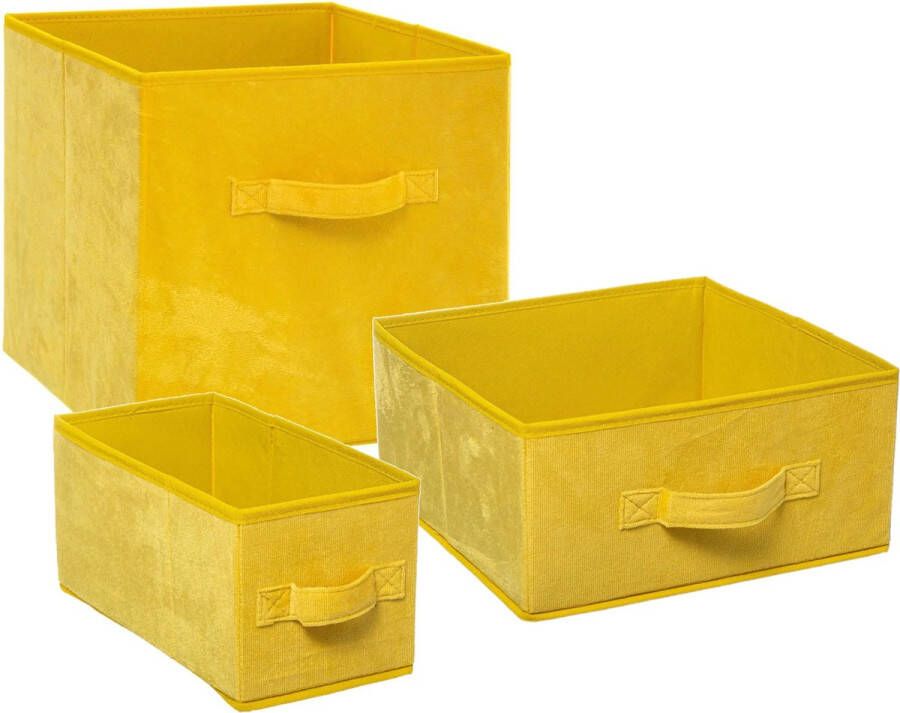 5five Set van 3x stuks opbergmanden kastmanden 7 14 29 liter geel van polyester 31 cm Opbergboxen Vakkenkast manden