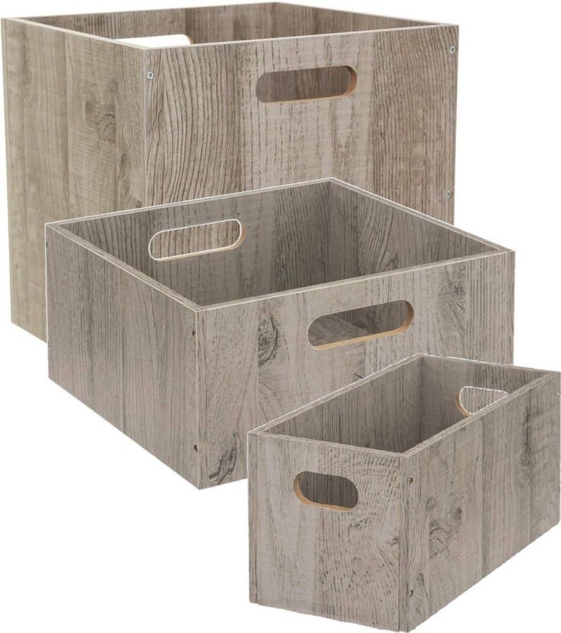 5five Set van 3x stuks opbergmanden kastmanden 7 14 29 liter grijs van hout 31 cm Opbergboxen Vakkenkast manden