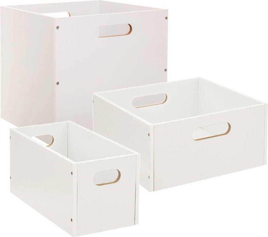 5five Set van 3x stuks opbergmanden kastmanden 7 14 29 liter wit van hout 31 cm Opbergboxen Vakkenkast manden