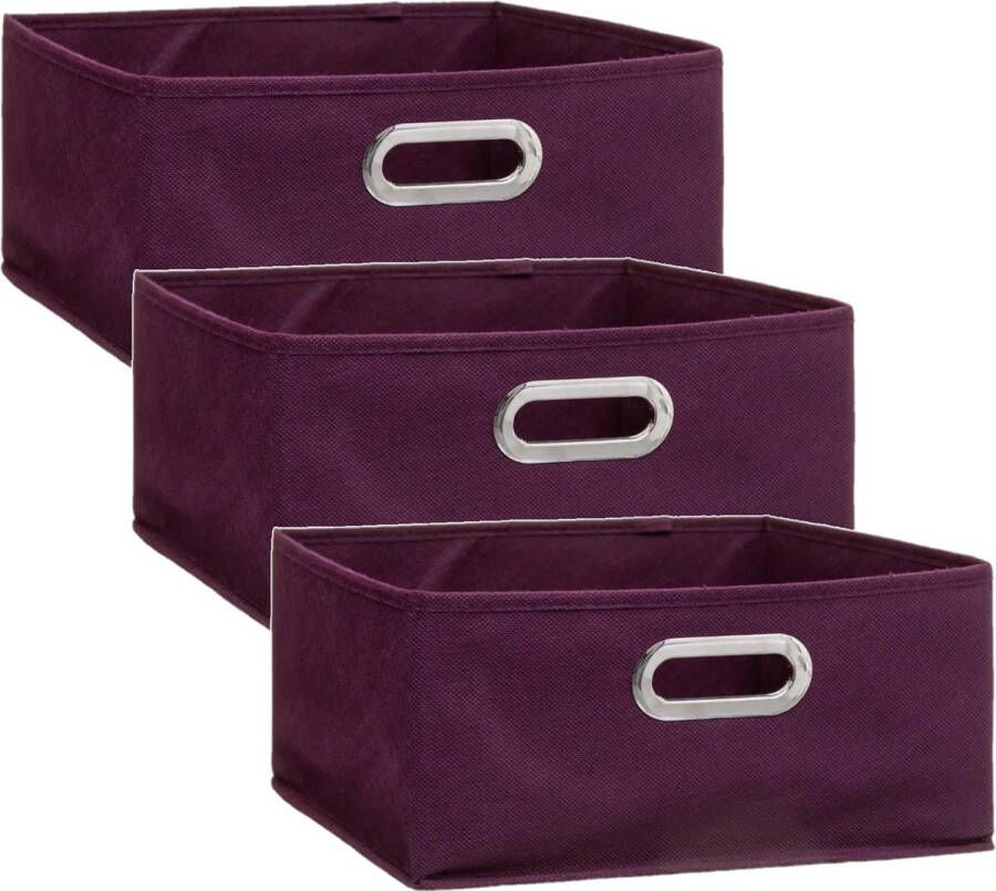 5five Set van 3x stuks opbergmand kastmand 14 liter aubergine paars linnen 31 x 31 x 15 cm Opbergboxen Vakkenkast manden