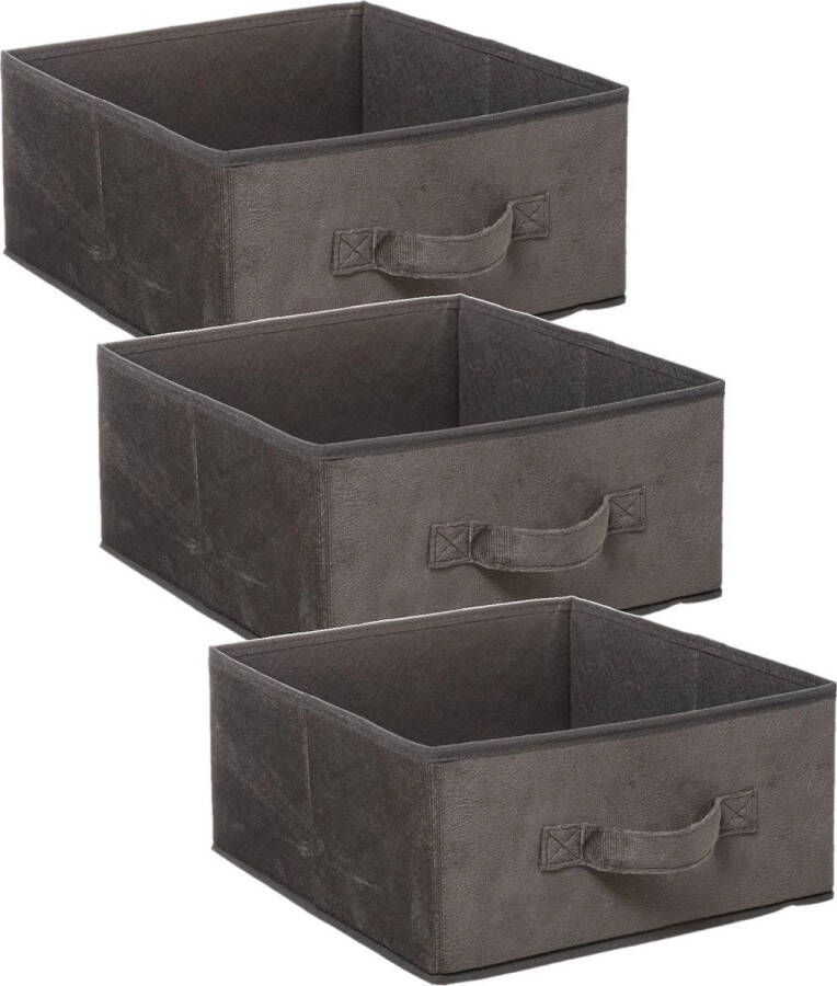 5five Set van 3x stuks opbergmand kastmand 14 liter donkergrijs polyester 31 x 31 x 15 cm Opbergboxen Vakkenkast manden