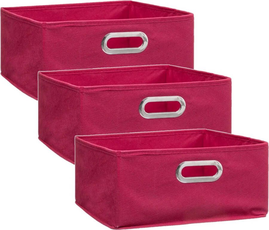 5five Set van 3x stuks opbergmand kastmand 14 liter framboos roze linnen 31 x 31 x 15 cm Opbergboxen Vakkenkast manden