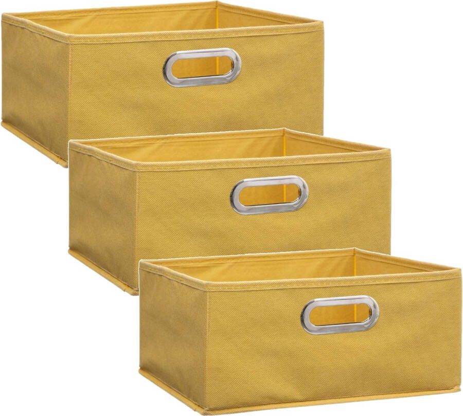 5five Set van 3x stuks opbergmand kastmand 14 liter geel linnen 31 x 31 x 15 cm Opbergboxen Vakkenkast manden