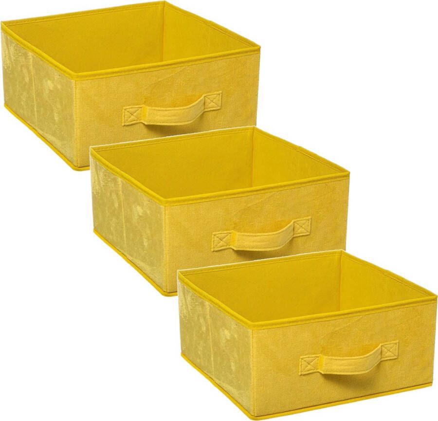5five Set van 3x stuks opbergmand kastmand 14 liter geel polyester 31 x 31 x 15 cm Opbergboxen Vakkenkast manden