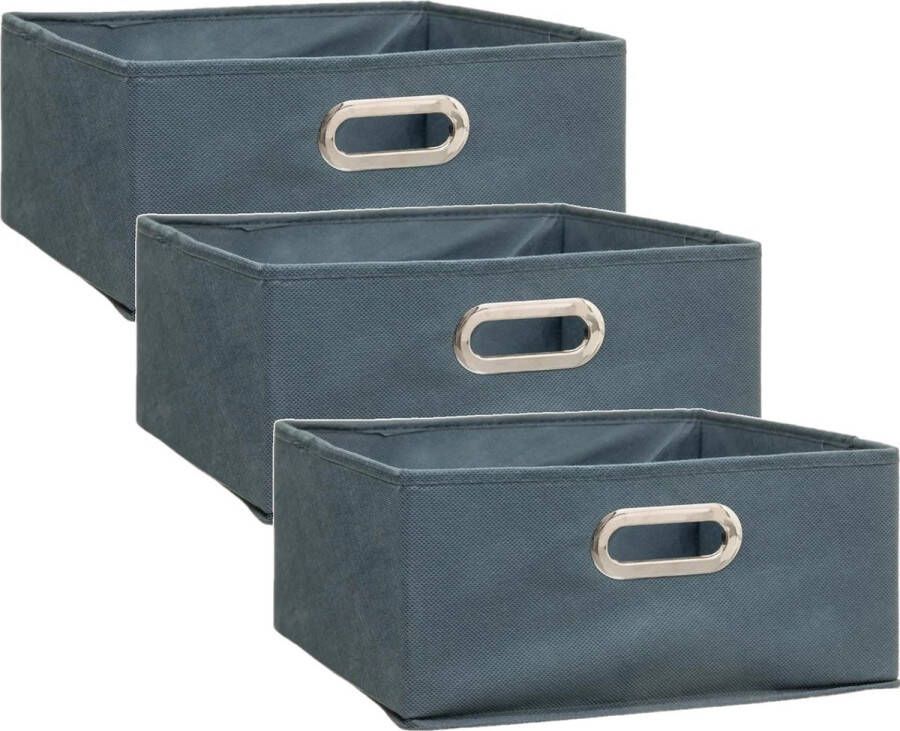5five Set van 3x stuks opbergmand kastmand 14 liter grijsblauw linnen 31 x 31 x 15 cm Opbergboxen Vakkenkast manden