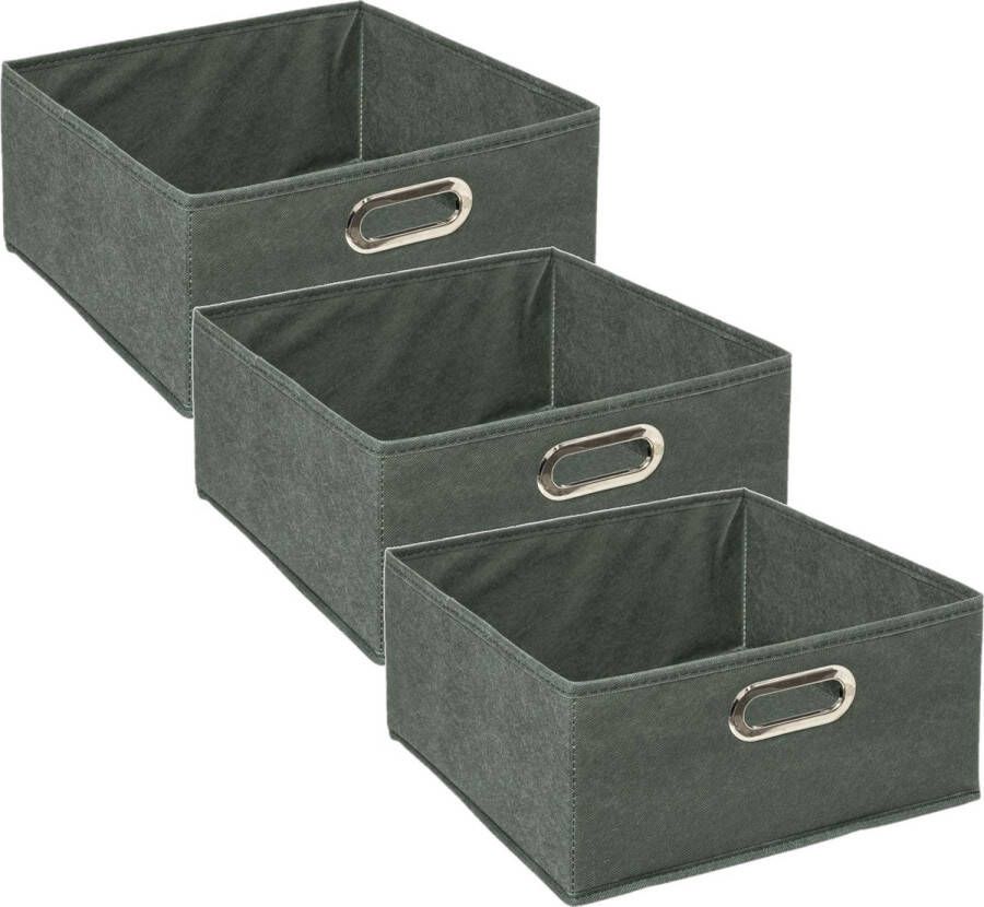 5five Set van 3x stuks opbergmand kastmand 14 liter grijsgroen linnen 31 x 31 x 15 cm Opbergboxen Vakkenkast manden