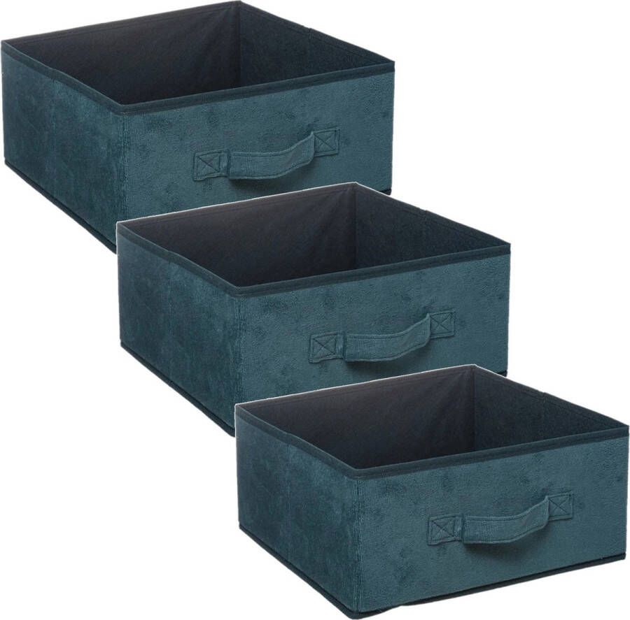 5five Set van 3x stuks opbergmand kastmand 14 liter petrol groen polyester 31 x 31 x 15 cm Opbergboxen Vakkenkast manden