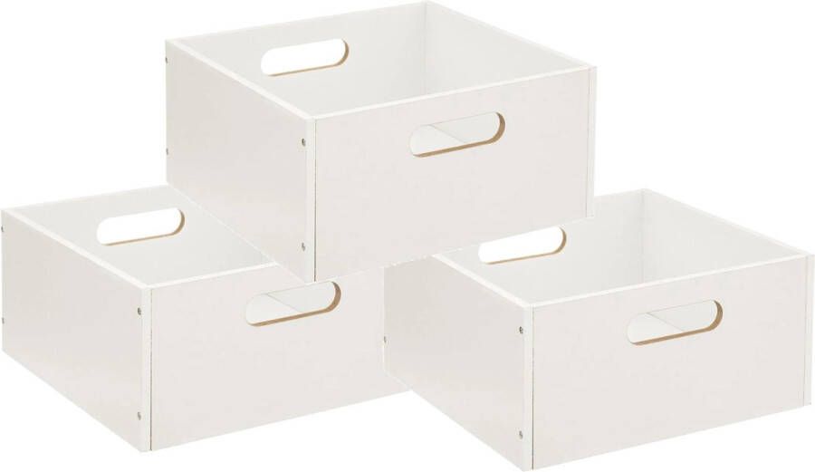 5five Set van 3x stuks opbergmand kastmand 14 liter wit van hout 31 x 31 x 15 cm Opbergboxen Vakkenkast manden