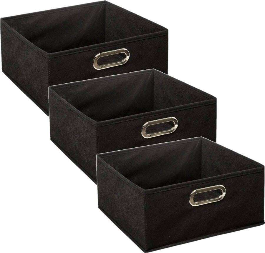 5five Set van 3x stuks opbergmand kastmand 14 liter zwart linnen 31 x 31 x 15 cm Opbergboxen Vakkenkast manden