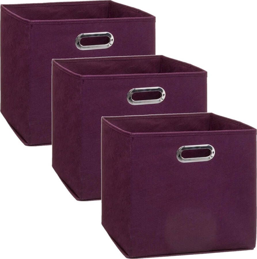 5five Set van 3x stuks opbergmand kastmand 29 liter aubergine paars linnen 31 x 31 x 31 cm Opbergboxen Vakkenkast manden