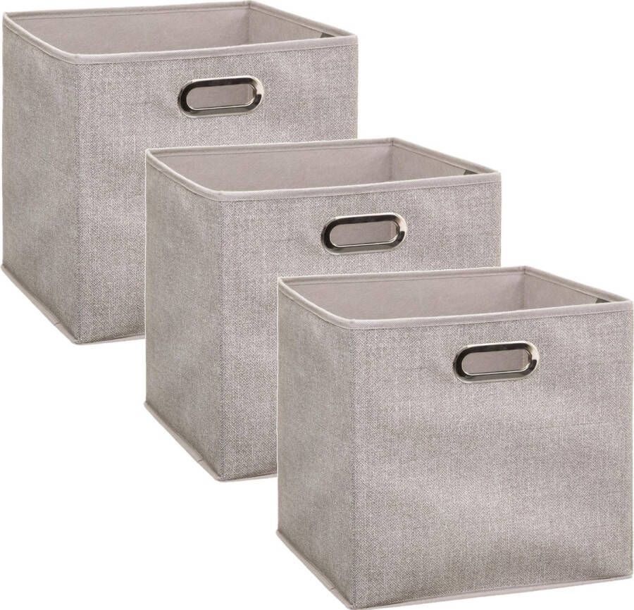 5five Set van 3x stuks opbergmand kastmand 29 liter beige linnen 31 x 31 x 31 cm Opbergboxen Vakkenkast manden