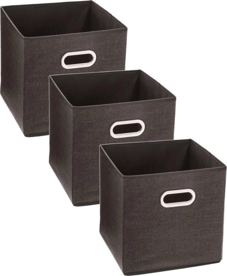 5five Set van 3x stuks opbergmand kastmand 29 liter bruin linnen 31 x 31 x 31 cm Opbergboxen Vakkenkast manden